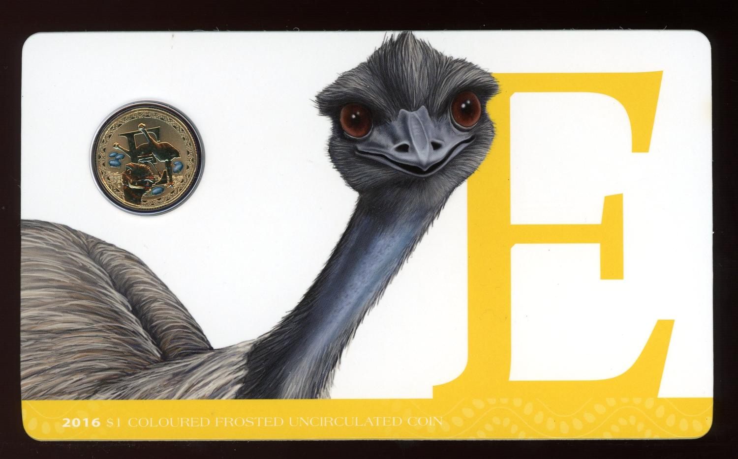 Thumbnail for 2016 $1 Coloured Frosted Alphabet UNC Coin - E Is For Emu