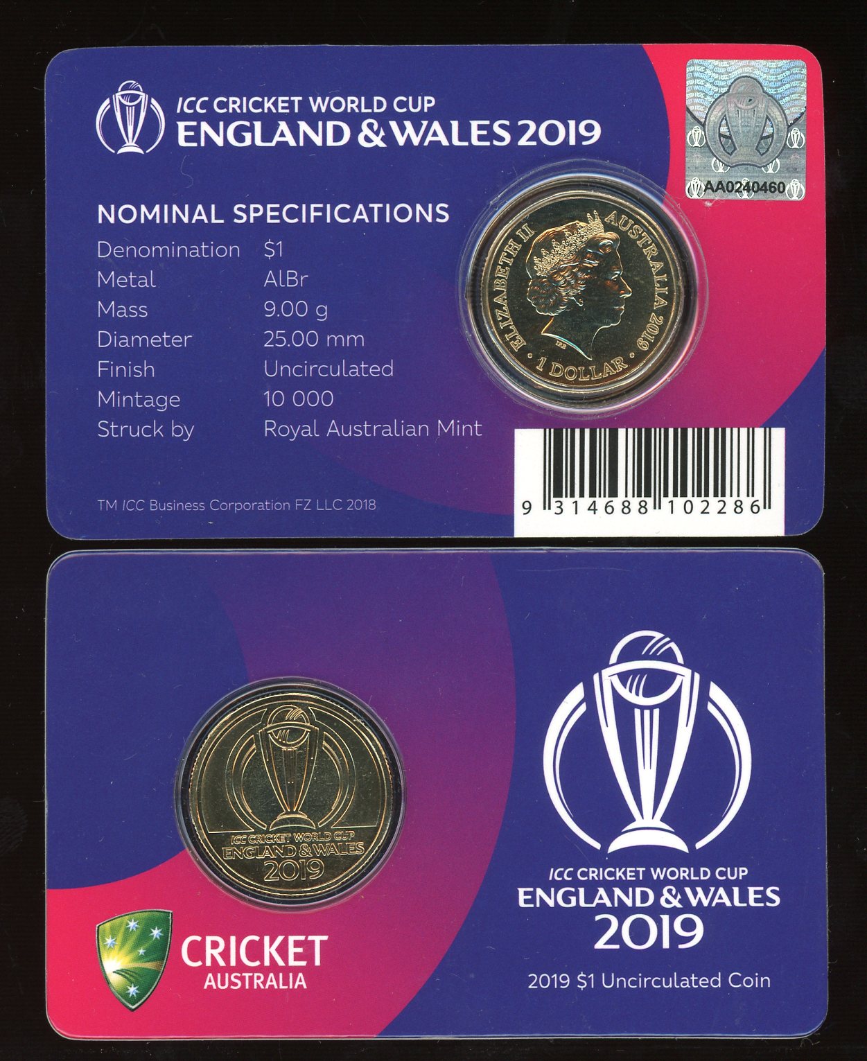 Thumbnail for 2019 ICC Cricket Commemorative Dollar Coin on Card
