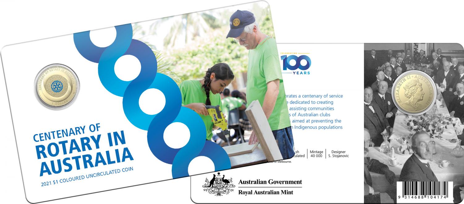 Thumbnail for 2021 Centenary of Rotary Australia - $1 UNC AlBr Coloured Coin on Card