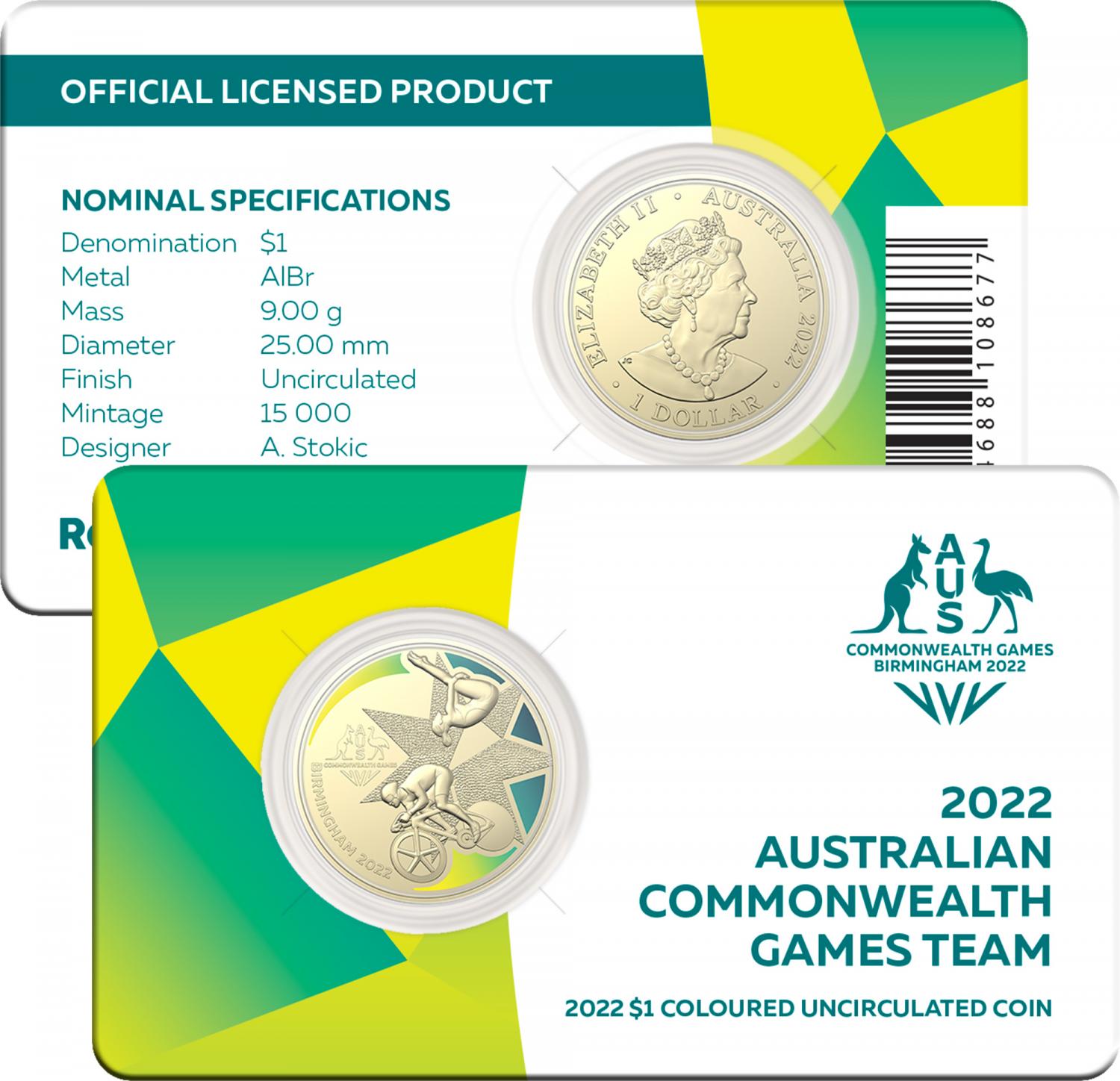 Thumbnail for 2022 $1 Commonwealth Games Coloured AlBr UNC Coin on Card