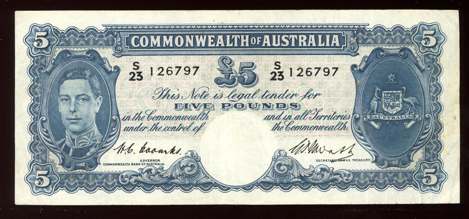 Thumbnail for 1949 Five Pound Banknote Coombs-Watt S23 126797 aVF
