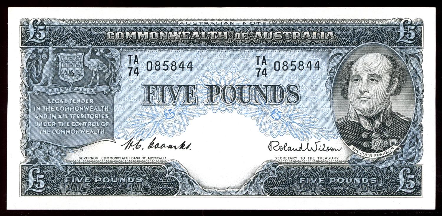 Thumbnail for 1954 Five Pound Banknote Coombs-Wilson EF - TA74 085844