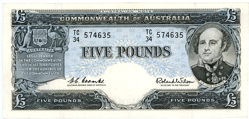 Thumbnail for 1961 Five Pound Banknote Coombs-Wilson TC34 574635 EF