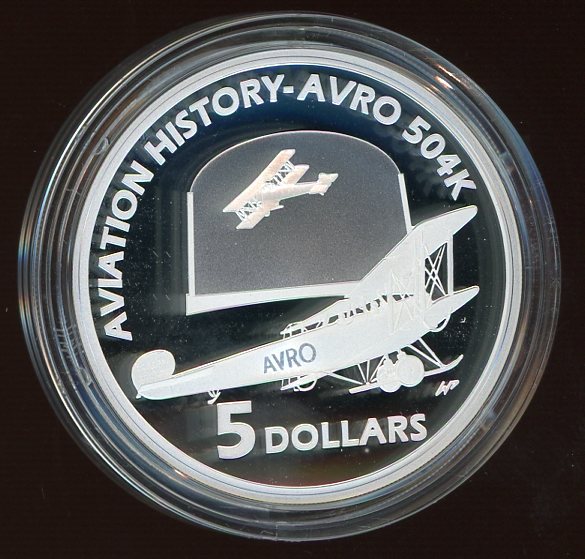 Thumbnail for 2008 $5 Silver Proof From Masterpieces In Silver Set - Aviation History AVRO 504K