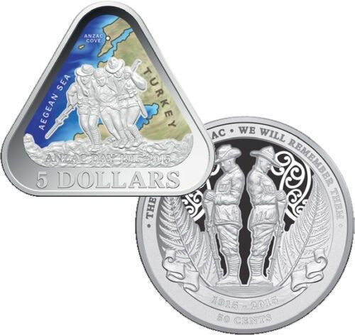 Thumbnail for 2015 $5 Silver Two Coin Proof Set with Coloured Triangular Coin and New Zealand Coin - Ballot only issue