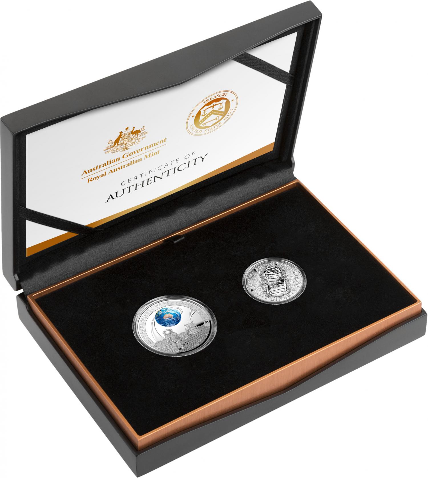 Thumbnail for 2019 $5.00 Coloured Silver Two Coin Proof Set - Apollo 11 Moon Landing