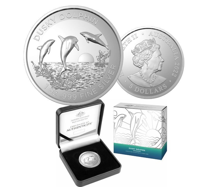 Thumbnail for 2022 $5 Dusky Dolphin Silver Proof High Relief