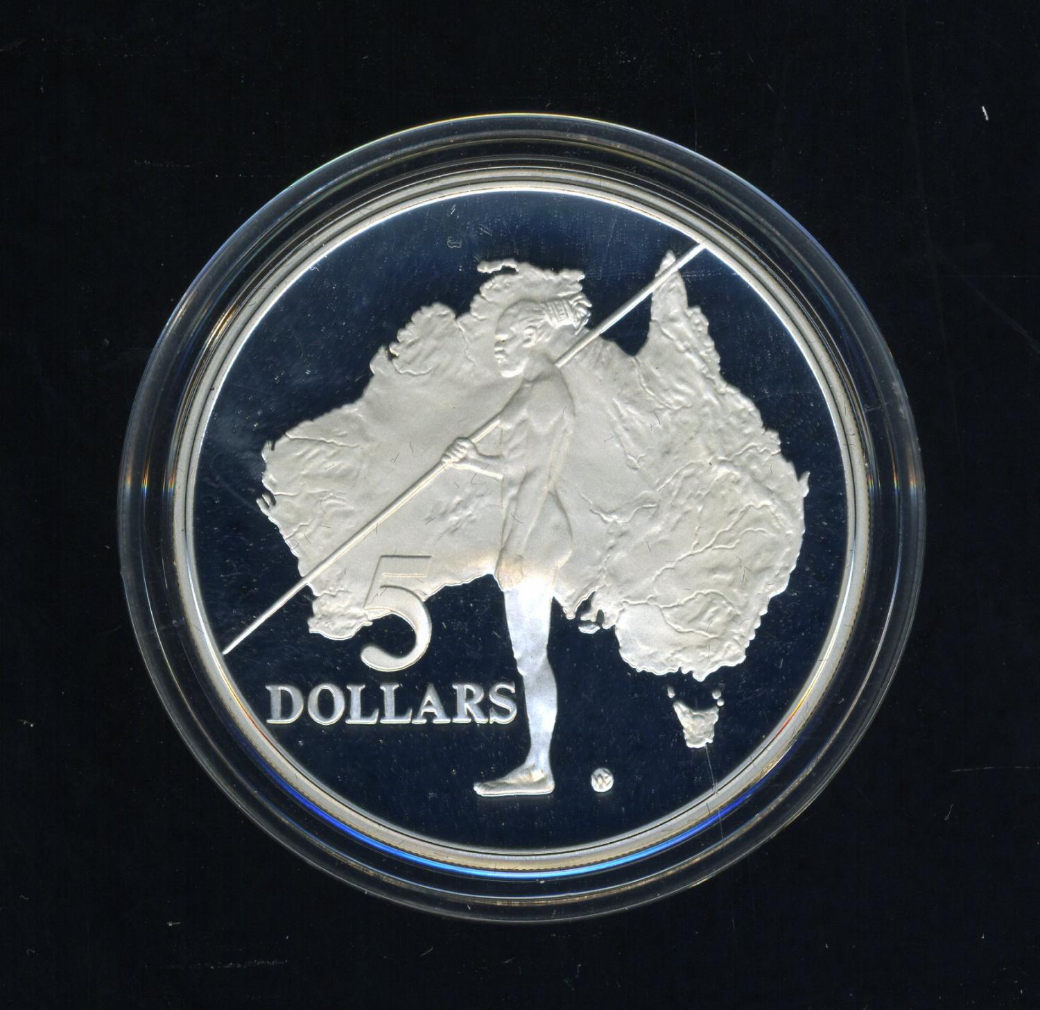 Thumbnail for 1993 Australian $5 Silver Coin from Masterpieces in Silver Set - Aboriginal.  The Coin is Sterling Silver and contains over 1oz of Pure Silver.