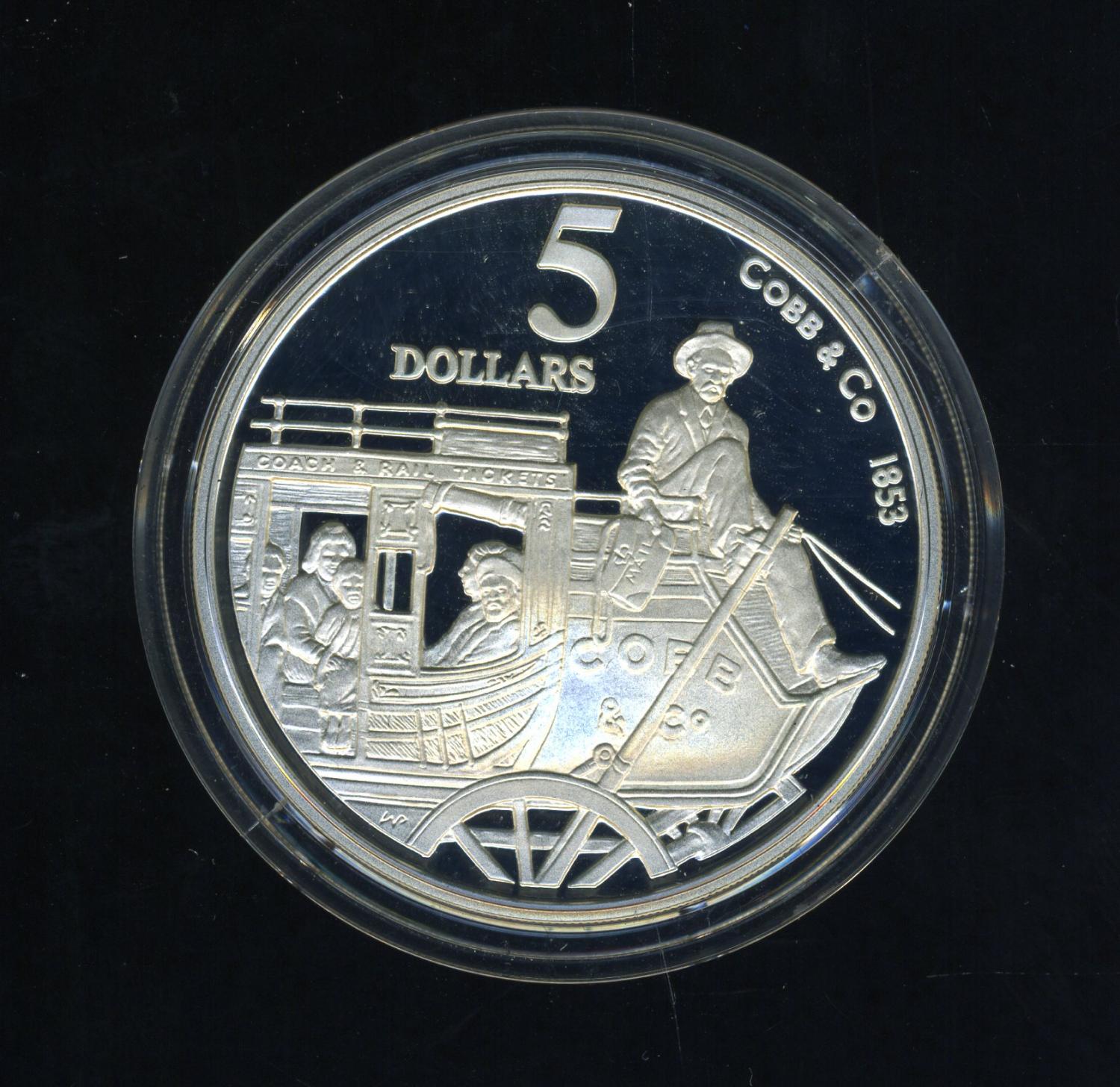 Thumbnail for 1995 $5.00 Silver Proof Coin in Capsule from Masterpieces in Silver Set - Cobb and Co