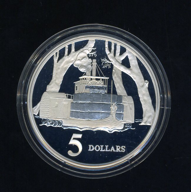 Thumbnail for 1997 Australian $5 Silver Coin from Masterpieces in Silver Set - Steam Boat.  The Coin is Sterling Silver and contains over 1oz of Pure Silver.