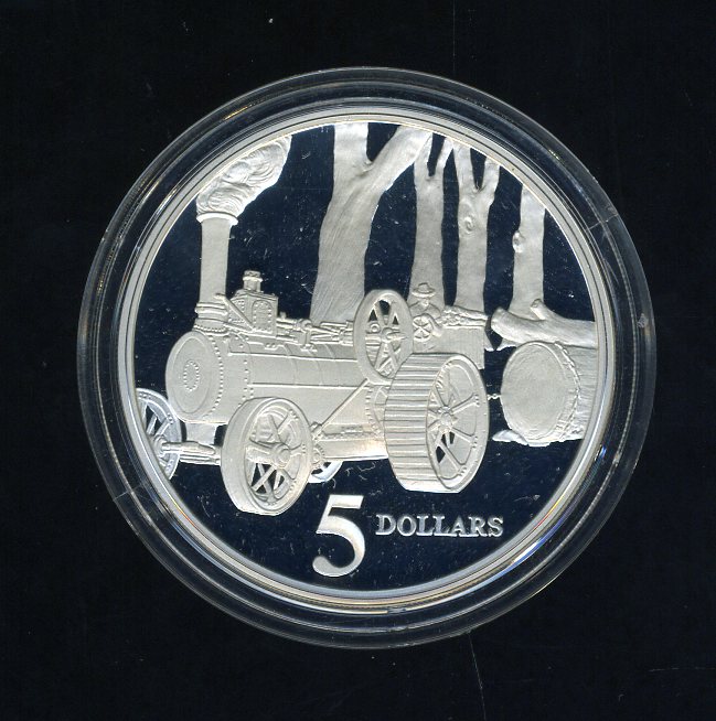 Thumbnail for 1997 Australian $5 Silver Coin from Masterpieces in Silver Set - Steam Tractor.  The Coin is Sterling Silver and contains over 1oz of Pure Silver.