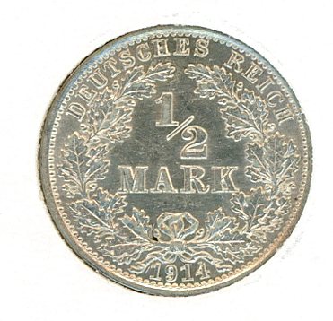 Thumbnail for 1914A German Silver Half Mark aUNC