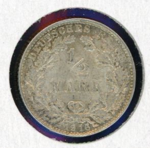 Thumbnail for 1916D German Silver Half Mark aUNC