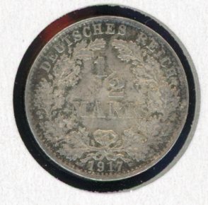 Thumbnail for 1917D German Silver Half Mark aUNC