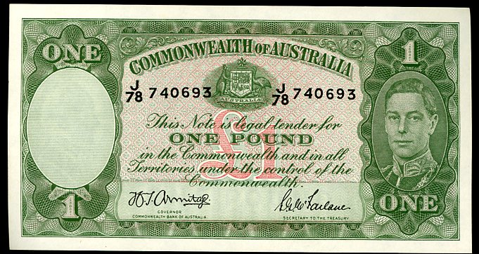 Thumbnail for 1942 One Pound Note Armitage - McFarlane J78 740693 gEF