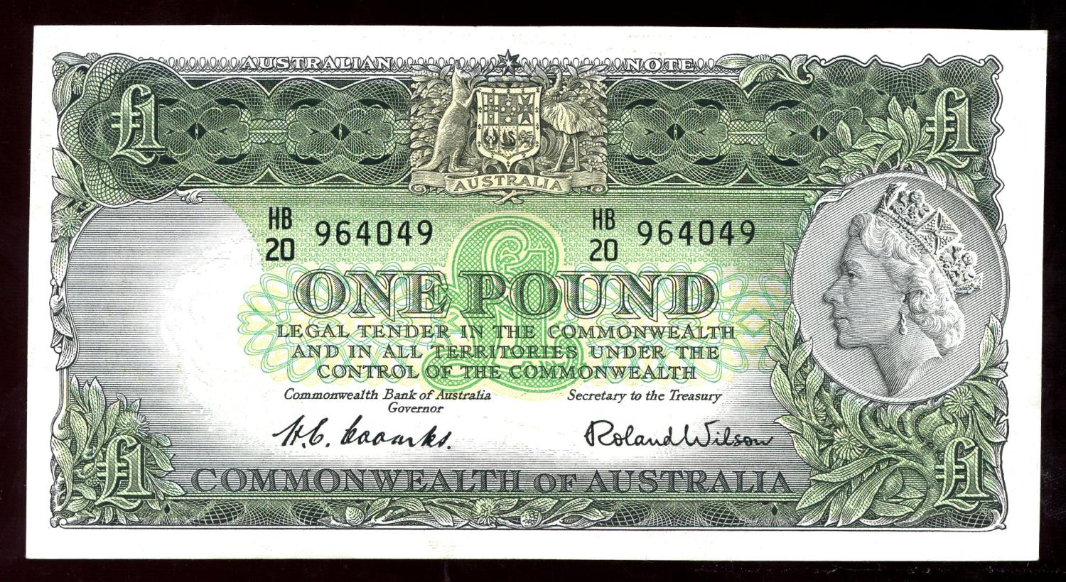 Thumbnail for 1953 One Pound Note Coombs - Wilson HB20 964049 EF
