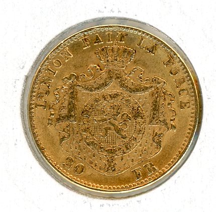 Thumbnail for 1871 Belgium Gold 20 Francs