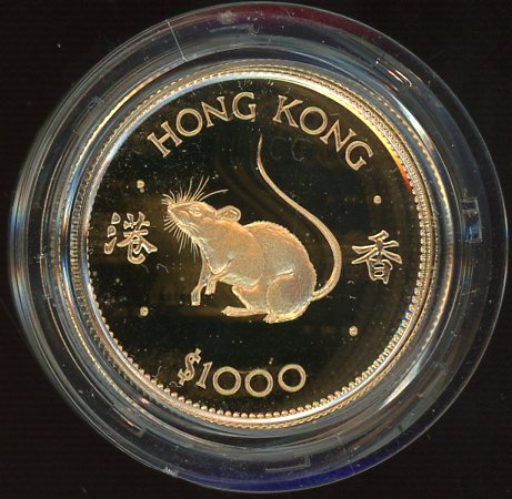 Thumbnail for 1984 Hong Kong $1000 Gold Coin Lunar Year of the Rat in Capsule only