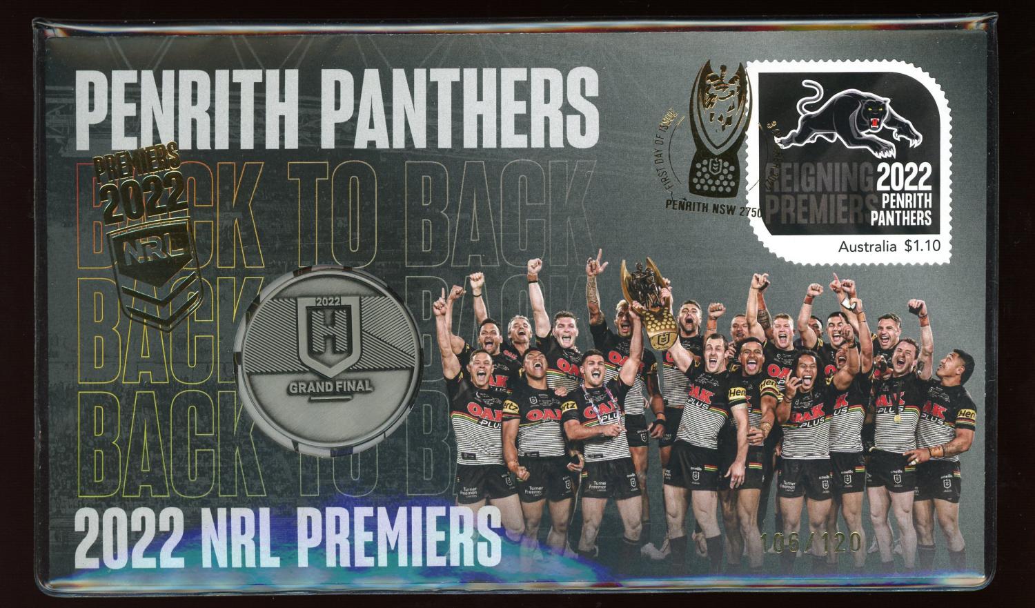 Thumbnail for 2022 Penrith Panthers NRL Premiers Prestige Cover with Gold Foil PNC - Limited to only 106-120