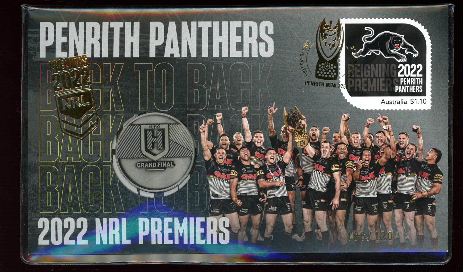 Thumbnail for 2022 Penrith Panthers NRL Premiers Prestige Cover with Gold Foil PNC - Limited to only 108-120