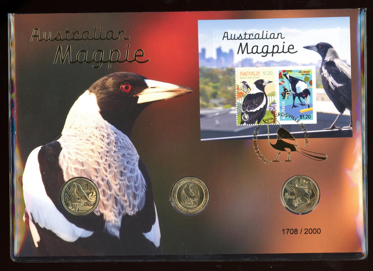 Thumbnail for 2023 Magpie Big Swoop and Magpies Limited 3 Coin PNC with Foil Overprint 1708-2000