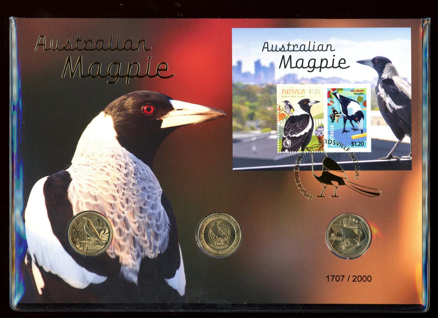 Thumbnail for 2023 Magpie Big Swoop and Magpies Limited 3 Coin PNC with Foil Overprint 1707-2000