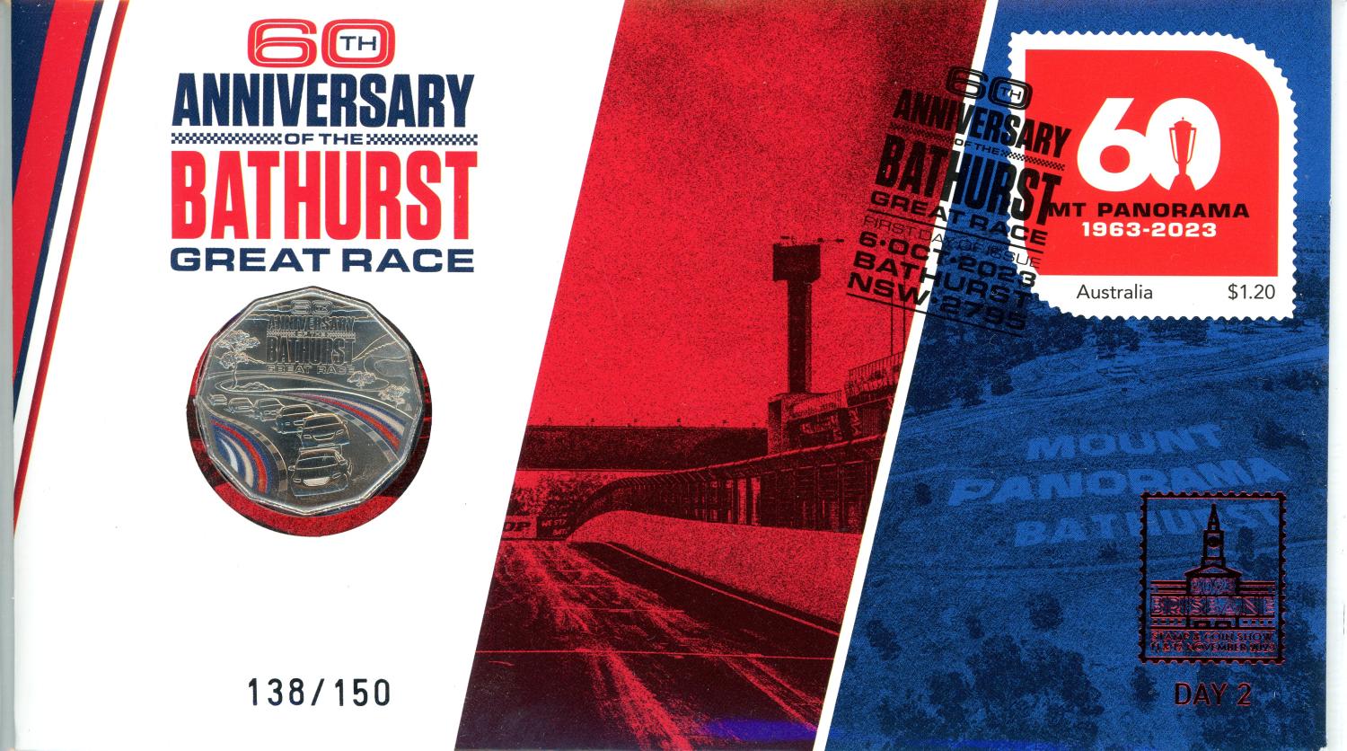 Thumbnail for 2023 Issue 27 - 60th Anniversary of the Bathurst Great Race PNC - DAY 2 Brisbane Coin Show Foil Overprint