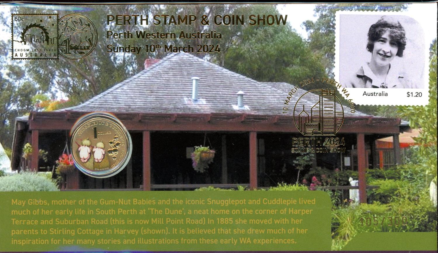 Thumbnail for 2024 Perth Stamp and Coin Show May Gibbs Snugglepot and Cuddlepie PNC 105 - 300