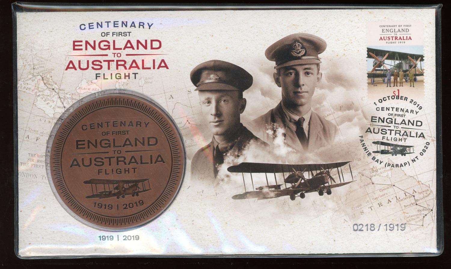 Thumbnail for 2019 Centenary of First England to Australia Flight Medallic PNC Limited to only 1919 Covers