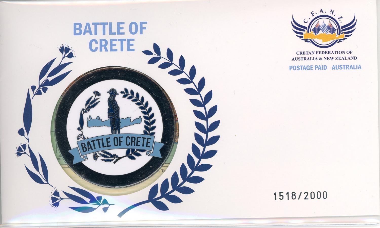 Thumbnail for 2022 80th Anniversary of the Battle of Crete Medallic Postal Cover