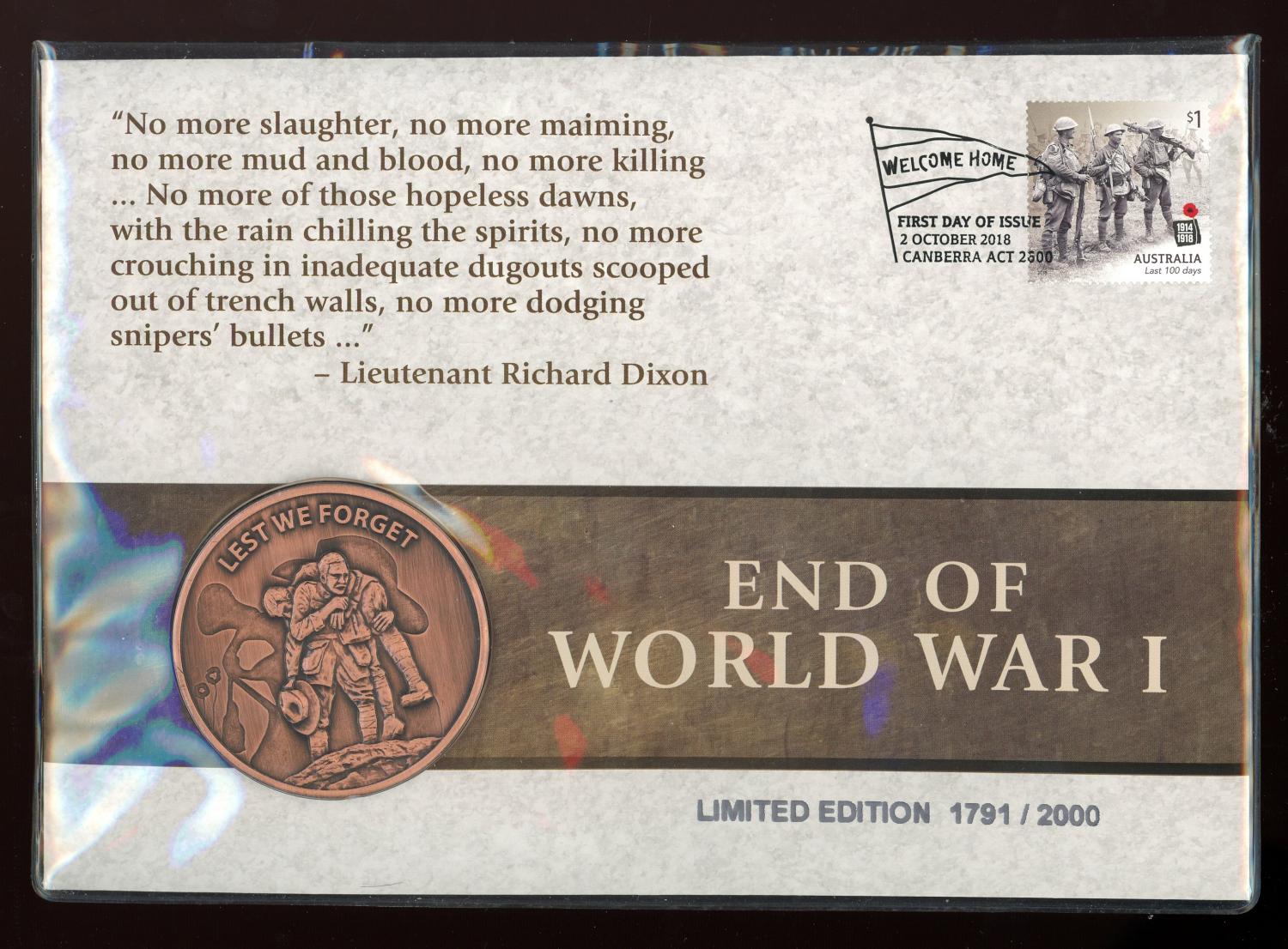 Thumbnail for 2018 End of World War 1 Medallic PNC