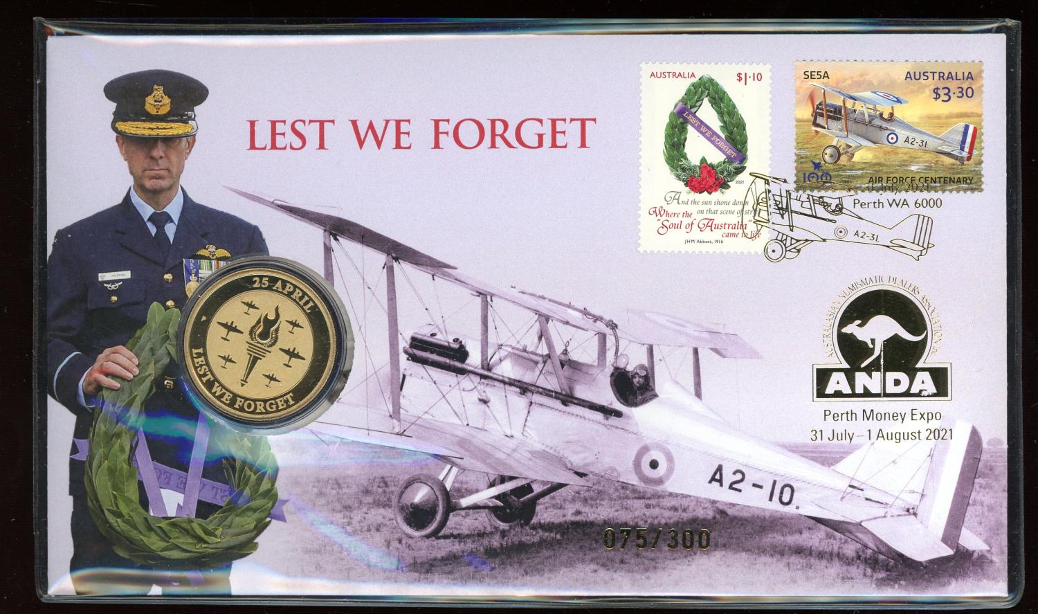 Thumbnail for 2021 $1 Perth Mint Lest We Forget RAAF PNC - ANDA Perth Money Expo Limited to only 300