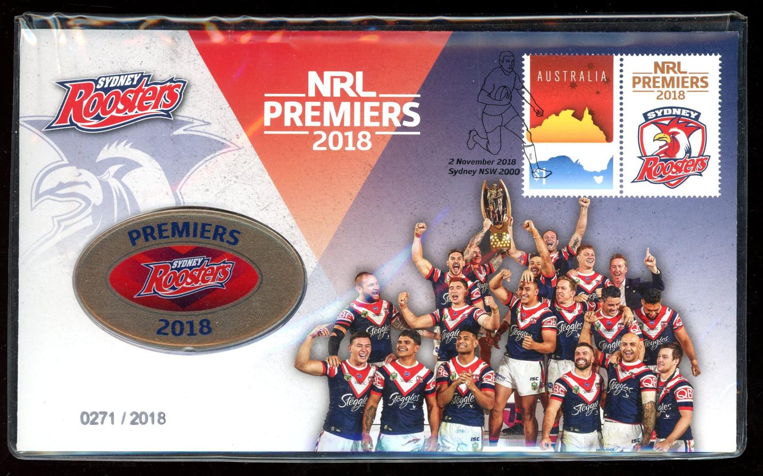 Thumbnail for 2018 Sydney Roosters Premiers Medallion PNC Limited Edition 0271 of 2018