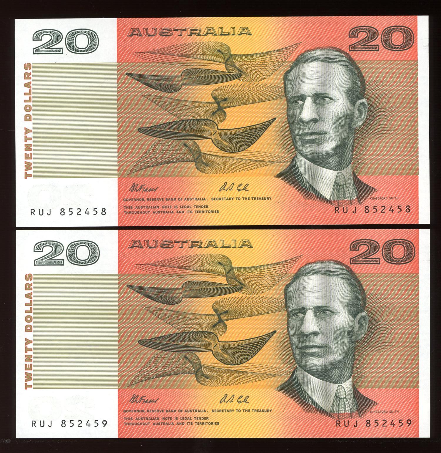 Thumbnail for 1991 $20 Pair Fraser Cole RUJ 852458-59 UNC