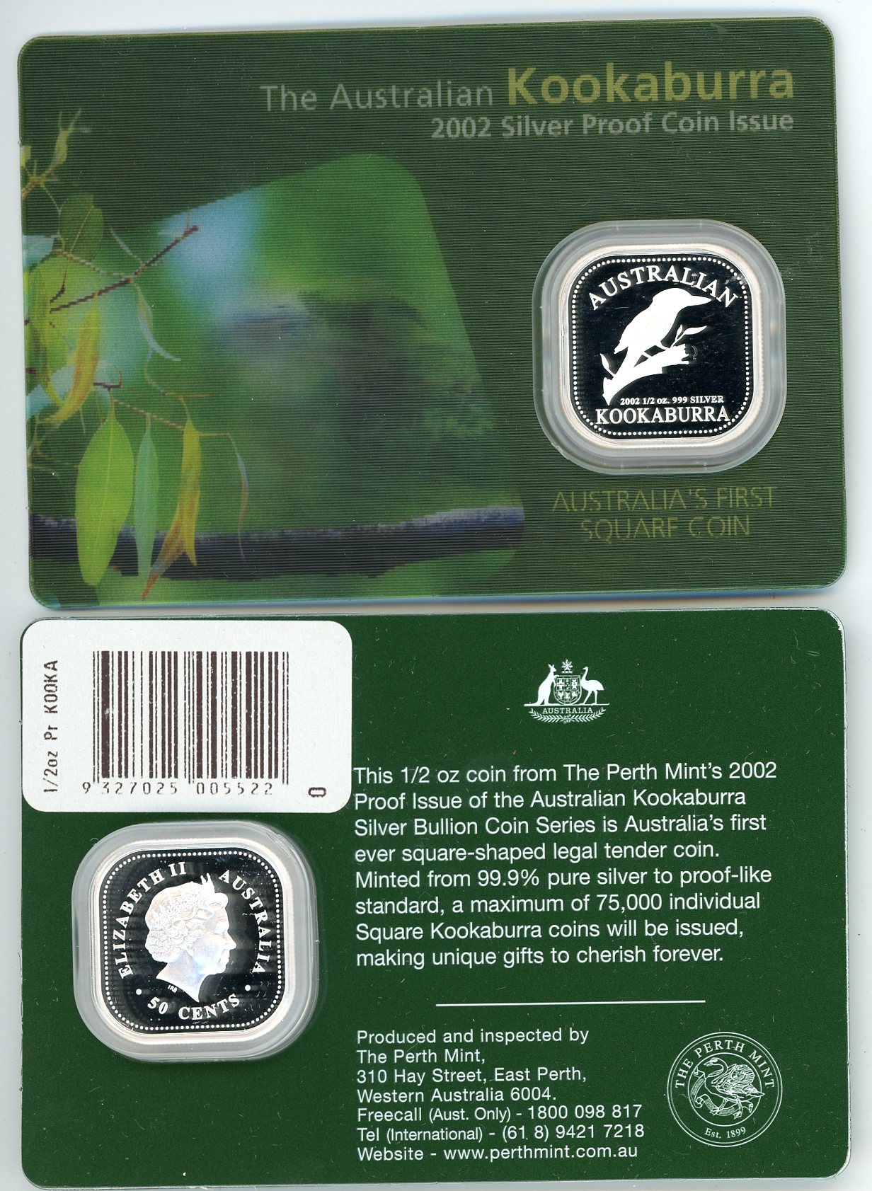 Thumbnail for 2002 Australian Half Ounce Square Kookaburra Proof Coin