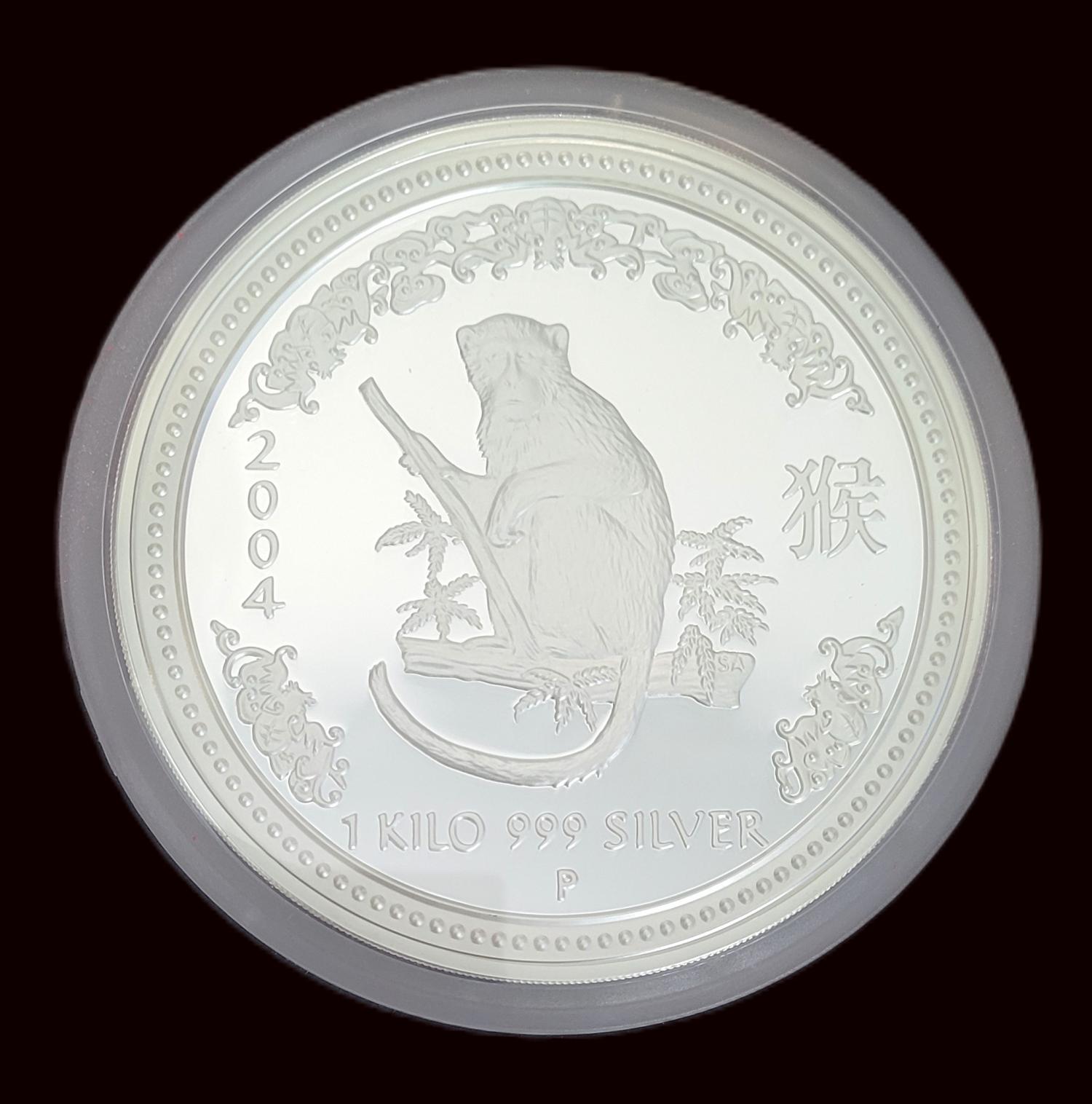 Thumbnail for 2004 Year Of The Monkey 1 KILO Silver Proof in capsule only.