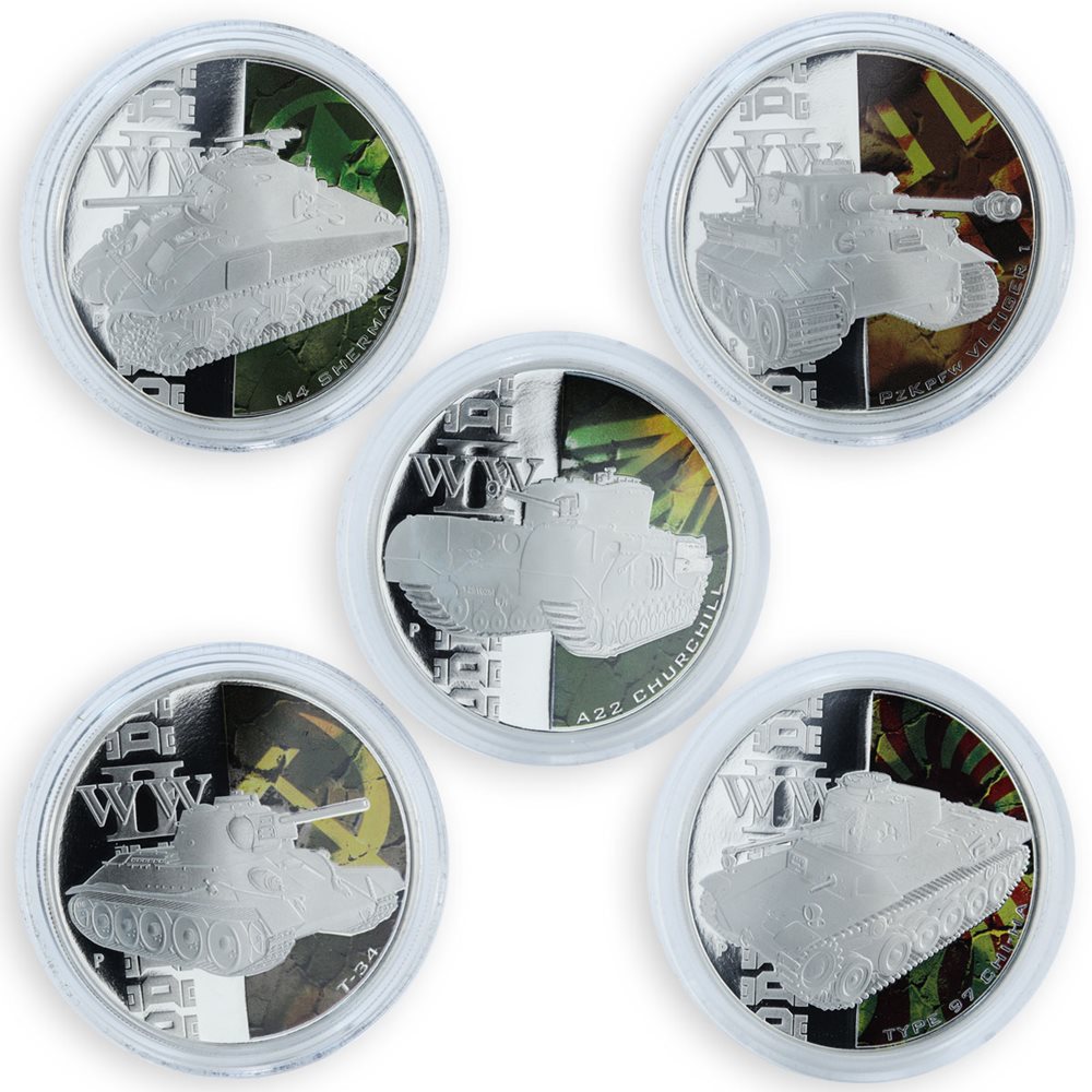 Thumbnail for 2010 Tanks of World War II 5 Coin Coloured Silver Coin Set