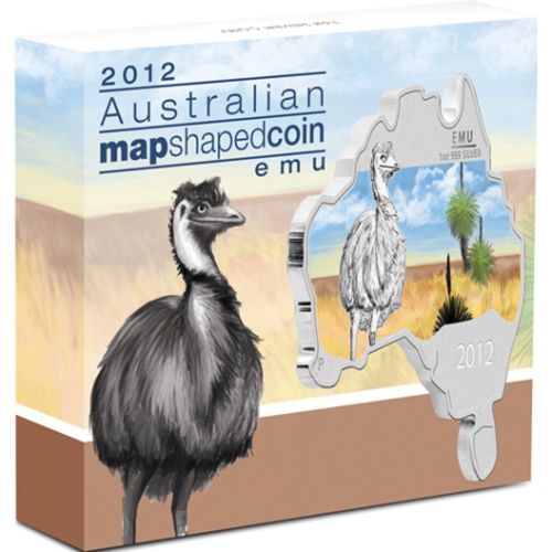 Thumbnail for 2012 Australian Map Shaped Coloured 1oz Silver Coin  - Emu