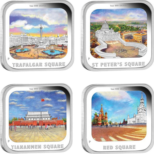 Thumbnail for 2013 World Famous Squares Coloured Silver 4 Coin Set 