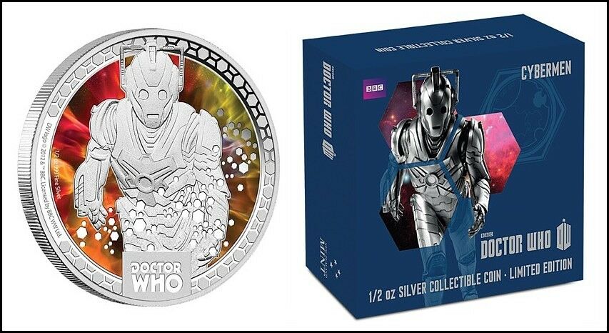 Thumbnail for 2014 Doctor Who Monsters – Cybermen Half oz Coloured Silver Proof Coin