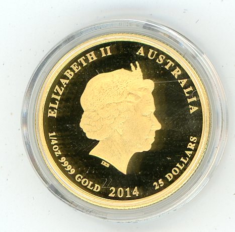 2014 Australian One Quarter oz Coloured Gold Coin - Year of the Horse