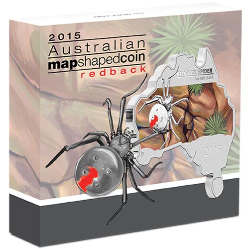 Thumbnail for 2015 Australian Map Shaped Coloured 1oz Silver Coin - Redback Spider