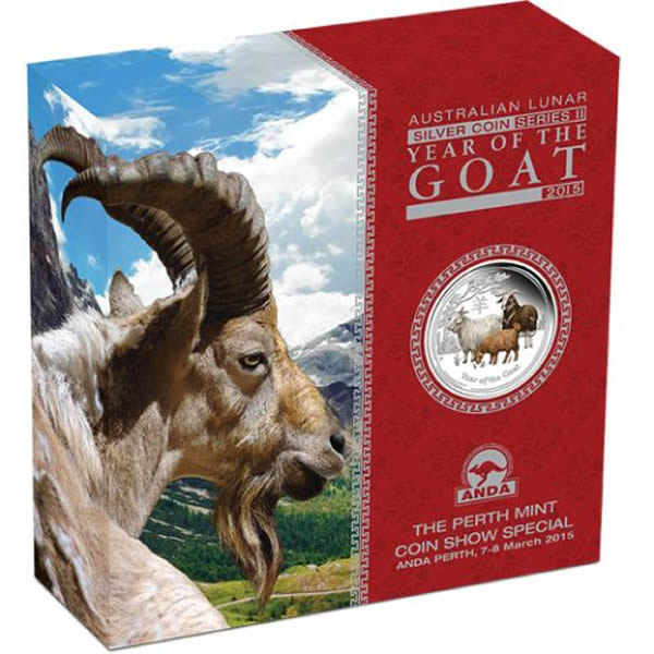 Thumbnail for 2015 Year of the Goat 2oz Silver Proof Coloured Coin - Perth ANDA