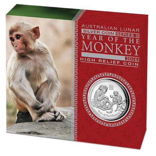 Thumbnail for 2016 Australian 1oz High Relief Silver Proof Coin - Year of the Monkey