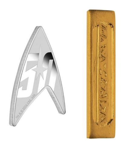 Thumbnail for 2016 Star Trek 50th Anniversary 1oz Silver Delta Coin & Latinum Slip Bar set