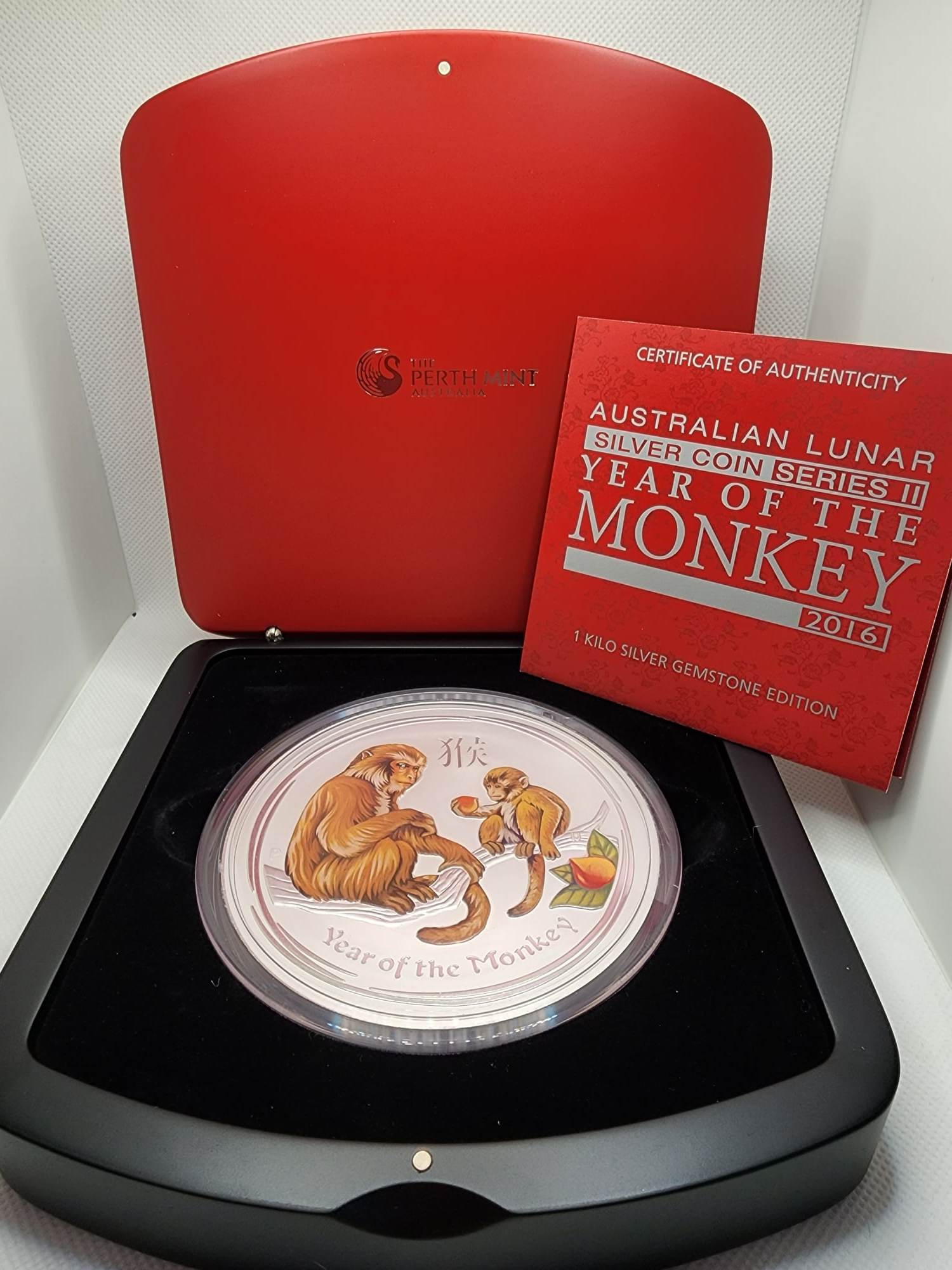 Thumbnail for 2016 One Kilo Year of the Monkey Coloured Coin with Cognac Diamond Eye