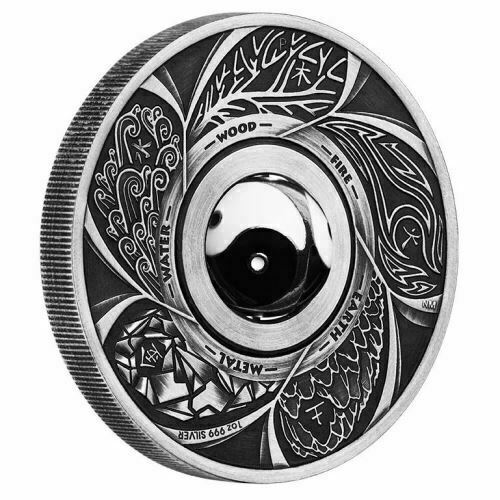 Thumbnail for 2016 1oz Silver Antiqued Coin with Rotating Charm - Yin Yang