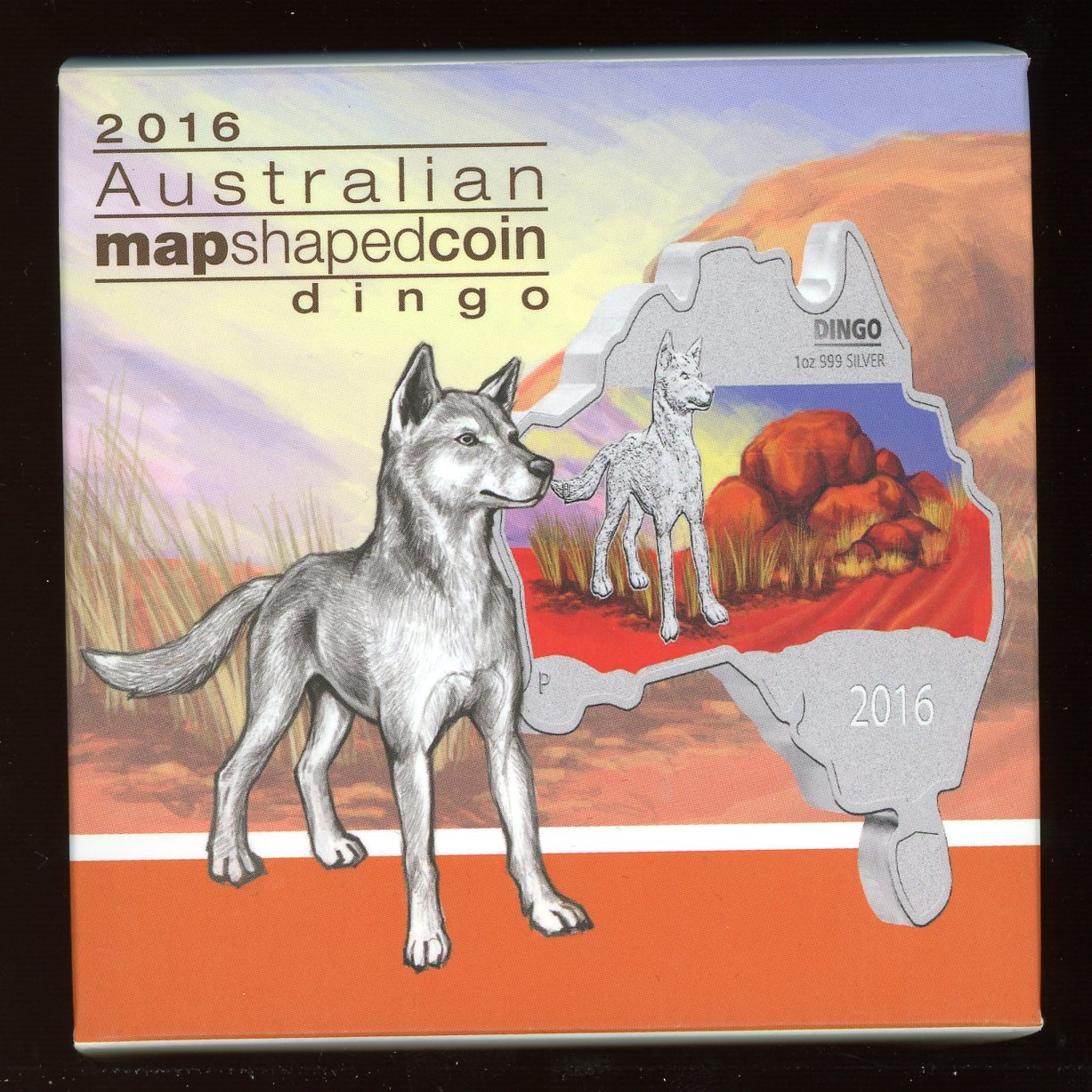 Thumbnail for 2016 Australian Map Shaped Coloured 1oz Silver Coin - Dingo