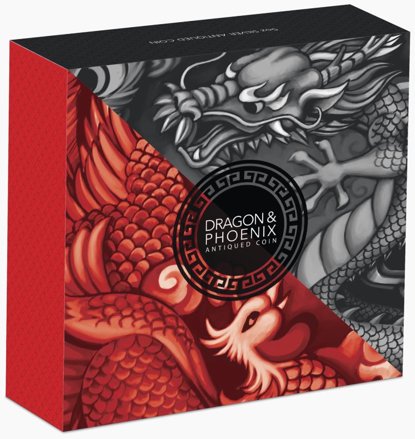 Thumbnail for 2019 Dragon and Phoenix 5oz Silver Antiqued Coin