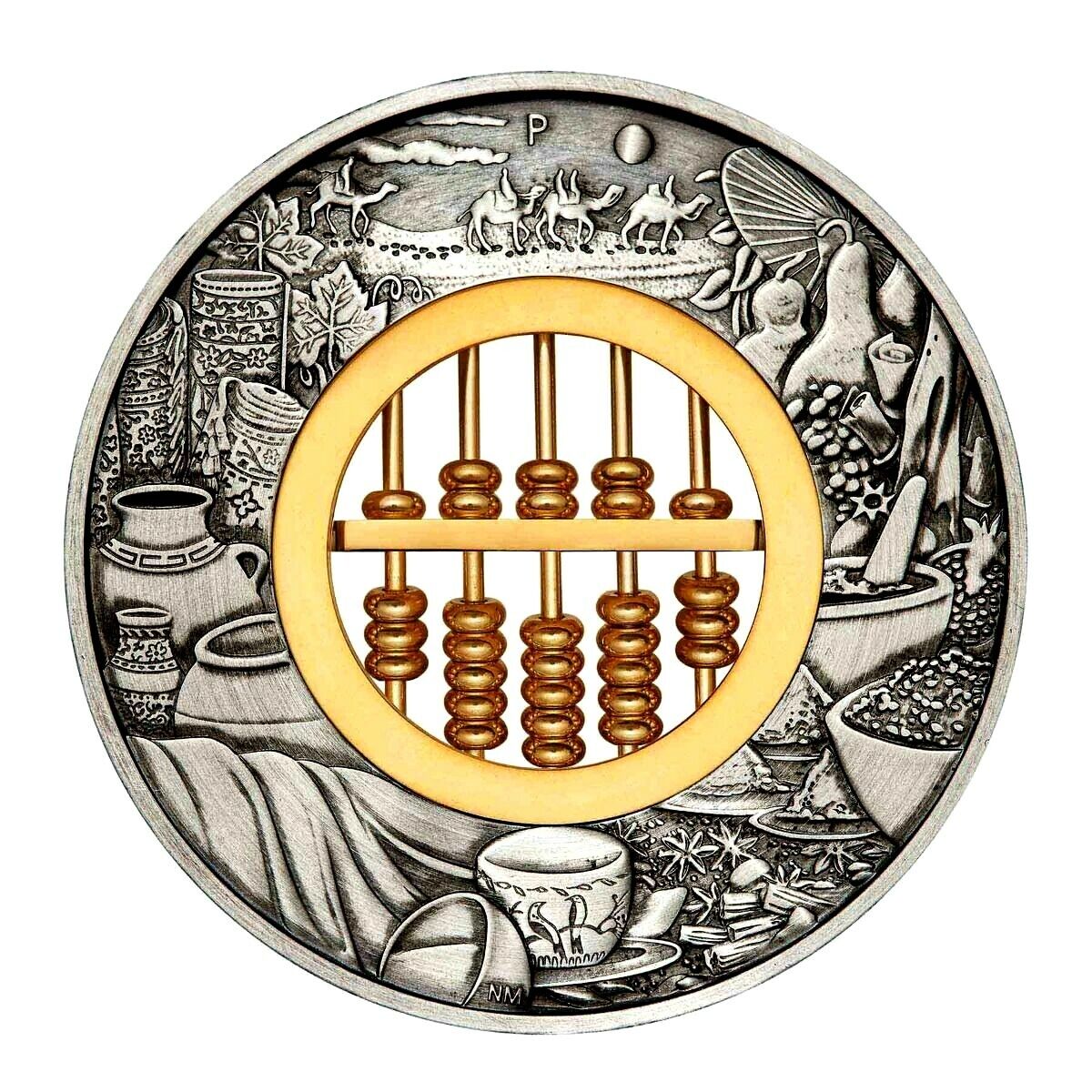 Thumbnail for 2019 2oz Silver Antiqued Coin with Golden Abacus Insert